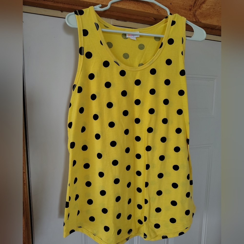 Lularoe Yellow And Black Polka Dots Tank Top. Plus size